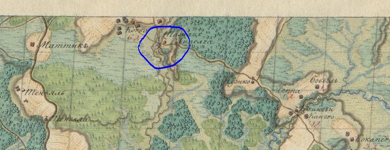 Korba veski 1805. a. Vene impeeriumi Estland kaardil