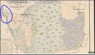 Korba veski Kirisaare mõisa plaanil. 1862 a.