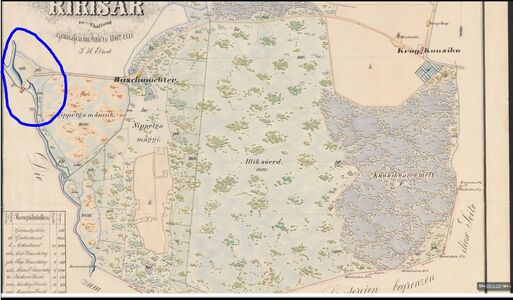 Korba veski Kirisaare mõisa plaanil. 1862 a.