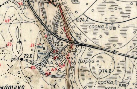 Uus ja vana tee Korba veski juures. ~1960-ndad